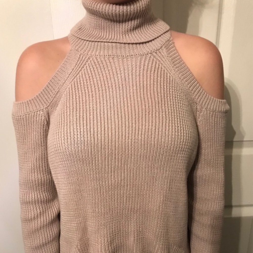 LF Stores Mauve Open Shoulder Turtleneck Sweater